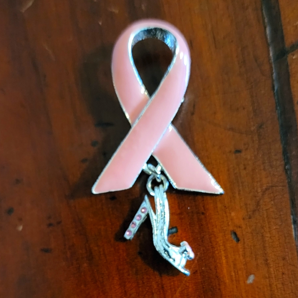 Breast Cancer Pink Ribbon & high heel charm pin